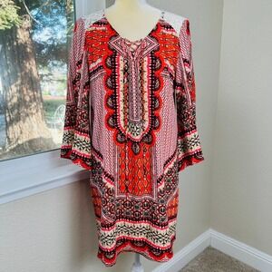 Fig & Flower Anthropologie Tunic Dress M Boho Hippie Festival Bell Sleeve Casual
